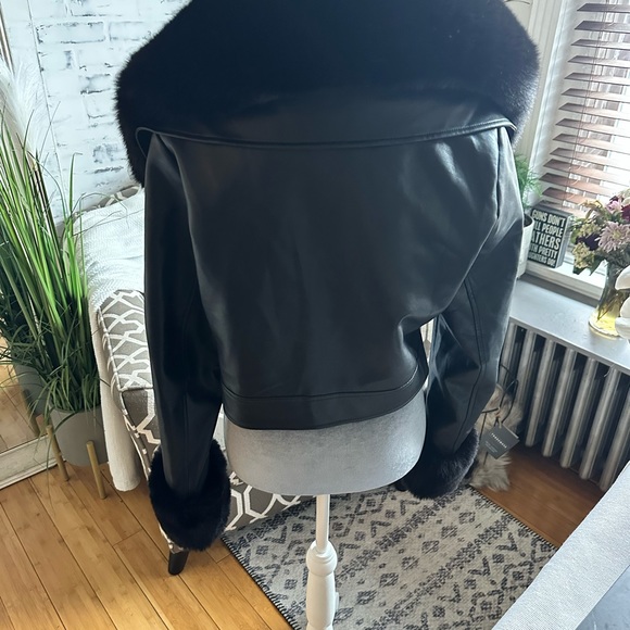 Azalea Wang Gisele Faux Leather & Faux Fur Trim Black Jacket Sz L - Picture 5 of 16